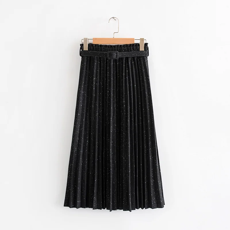 AOEMQ современные юбки с блестками, 3 цвета, волнистые драпированные юбки, женские юбки с эластичным поясом и регулируемой талией, женская одежда - Цвет: black