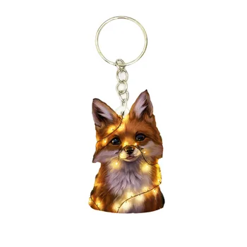 

Xmas Light Fox Acrylic Keychain Animal steel Keyring Pendants Gift Best Friend Key Chain Accessories Keyrings Men Car Keychains