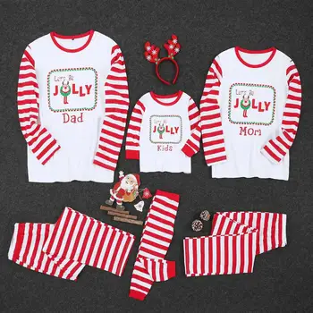 

PatPat 2020 New Autumn and Winter Christmas 'Let's Be JOLLY' Stripes Family Matching Pajamas Sets Family Look