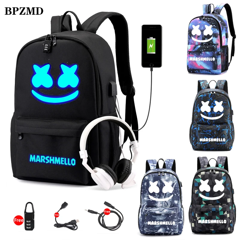 Online Tela di canapa Luminoso Impermeabile DJ Marshmello Anti furto Del Computer Portatile Zaino per I Ragazzi Adolescenti Ragazze Studente di Scuola Zaino Degli Uomini di Womenbag