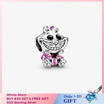 

2020 HOT New 925 Sterling Silver Beads Wonderland Cheshire Cat Charms fit Original Pandora Bracelets DIY Women Jewelry