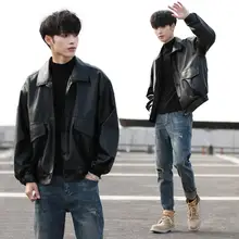 2020 Mens Loose Style Jacket Motorcycle Biker Leather Jacket Men Fashion Leather Coats Male Bomber Jacket