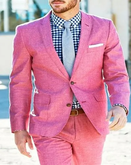 

New Linen Beach Wedding Men's Suit Set of 2 Pieces Grooms Tuxedo Men's Prom Dresses Best Men Customized Size Trousers