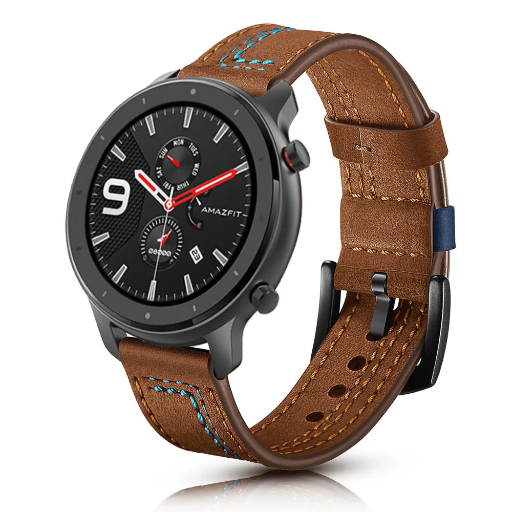 Ремешок для часов 20 мм 22 мм кожаный ремешок для Xiaomi Huami Amazfit GTR 47 мм 42 мм ремешок для часов браслет для Huami Amazfit GTR наручный ремень
