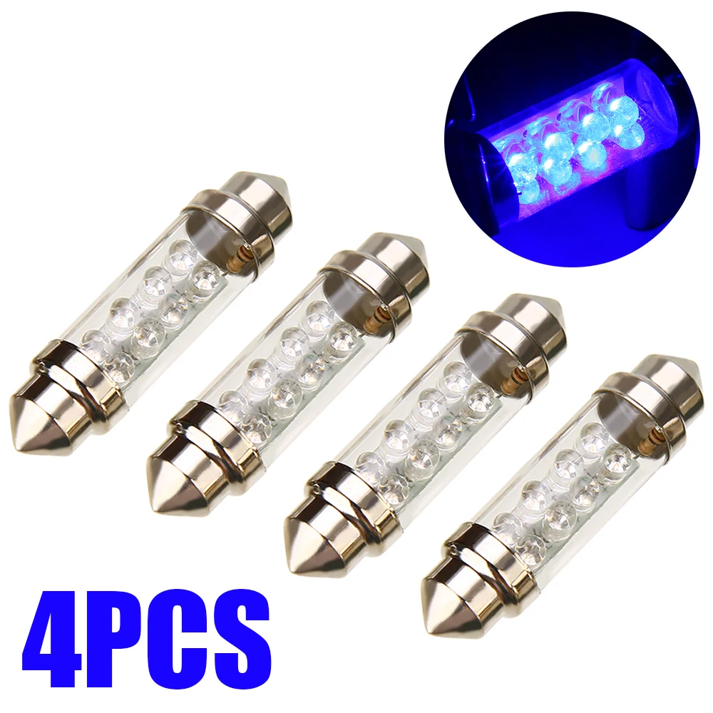 

4pcs 42mm 8 LED Blue Car Vehicle C5W 239 Interior Light Festoon Wedge Dome Reading Lamp Bulb for Auto Super Bright Light