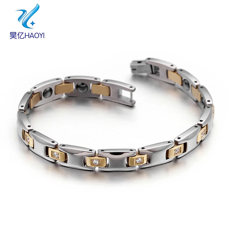 

New Products Listed Steel Color between Gold Bracelets Simple Fashion Magnet Men Titanium Steel Bracelets