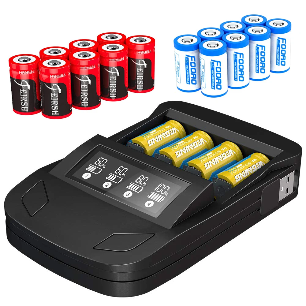 

3.7V 800mAh CR123A Rechargeable Batteries and LCD 16340 CR17345 CR123A battery Charger for Arlo Wireless Cameras VMC3030 VMK3200