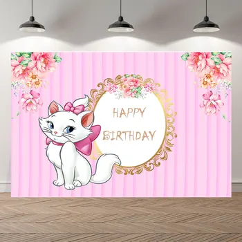 

Beautiful cat backdrop For Girls princess Pink flowers birthday party baby shower Banner Indoor Photographic studioBackgrounds