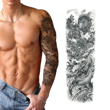 

Waterproof Temporary Tattoo Sticker dragon tower full arm black fake tatto large size flash tatoo sleeve tattoos for men women