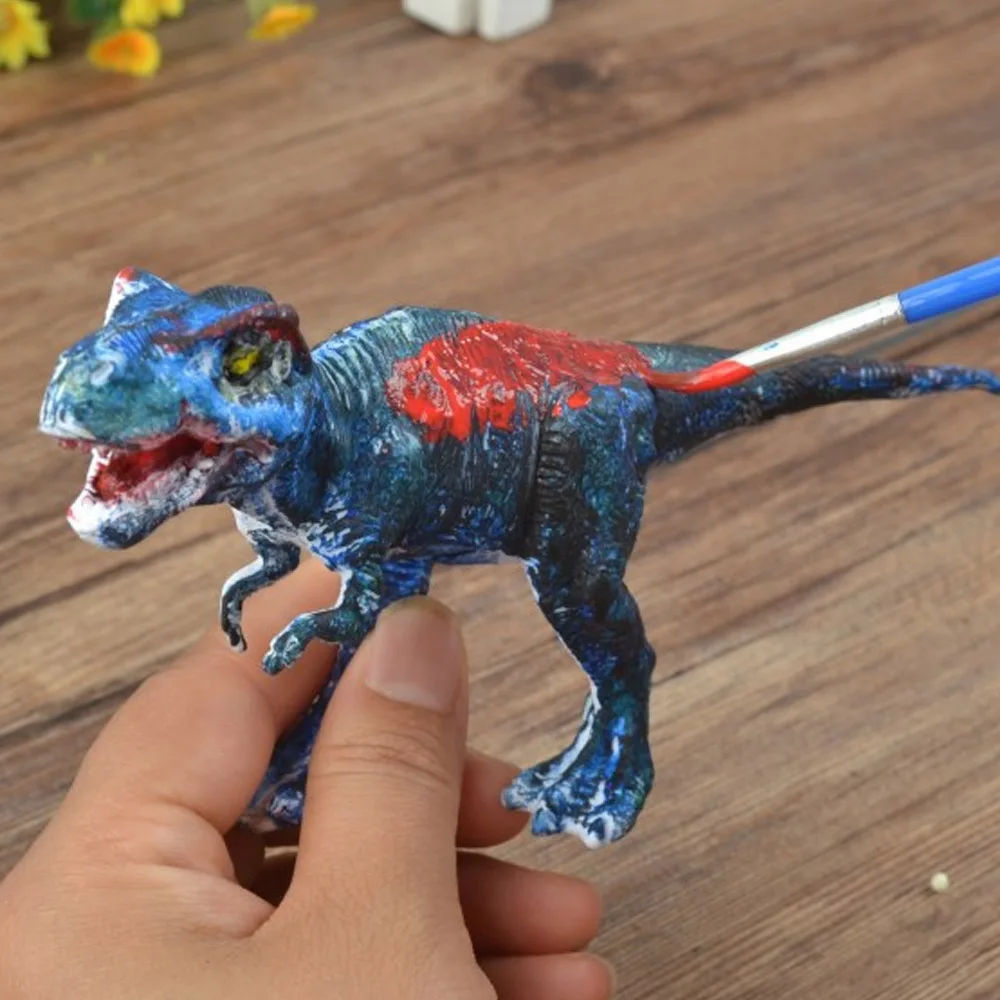 Дети 4 шт DIY динозавры краски 3D Динозавры фигурки Рисование модель с 6 цветов краски и 1 шт Кисти граффити окраски игрушки