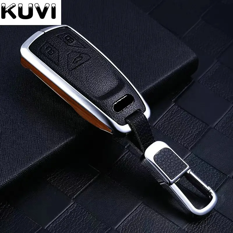 wood keychain 1 Сплав Углерода Filber защиты автомобиля дистанционного брелока оболочки чехол для Audi A4L A4 B9 Q5 Q7 TT TTS TFSI A5 S5 8S - Color Name: wood keychain 1