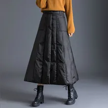 

Winter Women's Duck Down Skirt High Waist Casual Long Skirt for Women Thick Warm Female Padded Black Skirts Plus Size