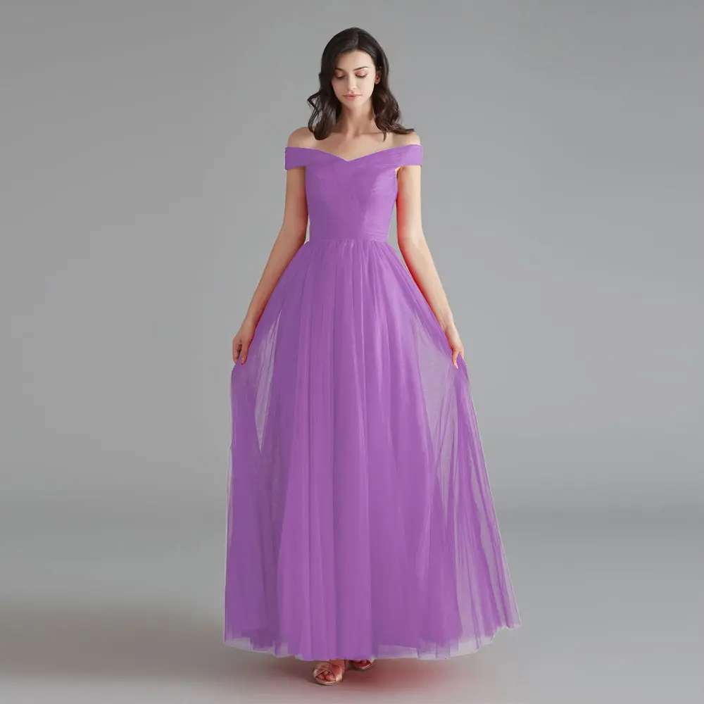 light purple Beauty Emily элегантное длинное платье подружки невесты с открытыми плечами, Тюлевое свадебное платье, 9 видов стилей, Vestido de dama de honor - Цвет: light purple
