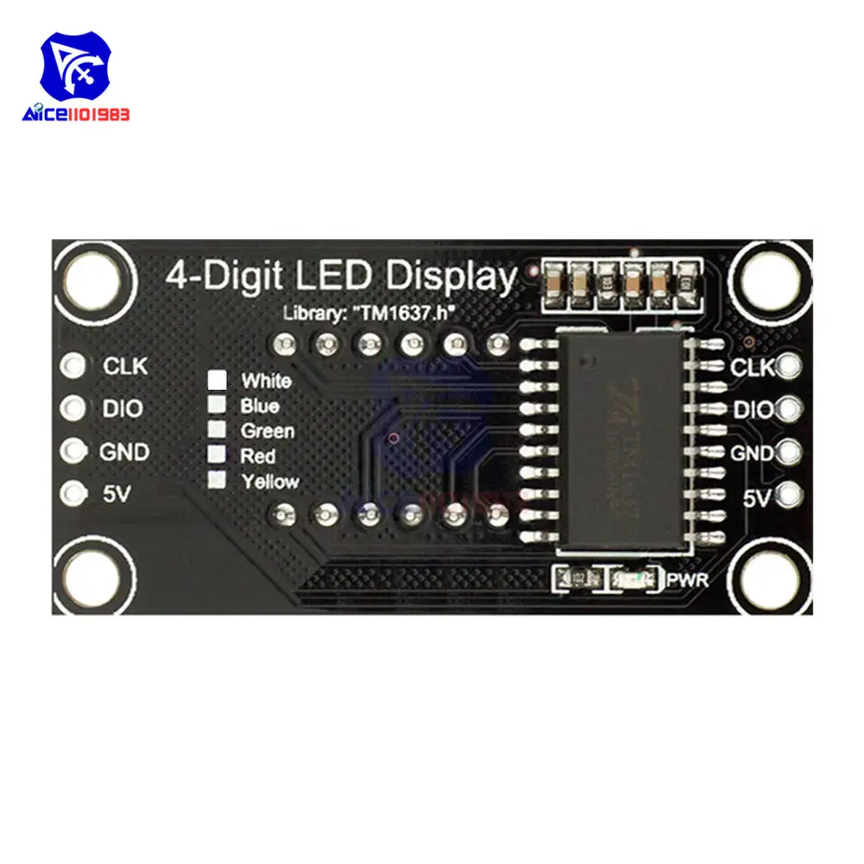 TM1637 0.36" 4 Bit LED Digital Tube Display 7 Segments Red Green Blue Yellow White LED Module Board with Pin for Arduino image 6