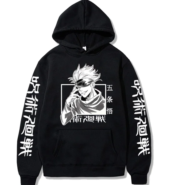 Jujutsu Kaisen Hoodie Hip Hop Anime Pullovers Tops Loose Long Sleeves Autumn Man Cloth black
