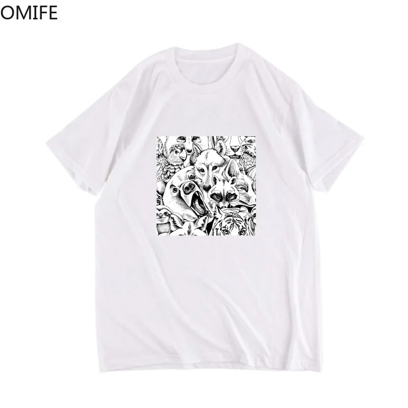 

Aesthetic Couple Cloth Funny Tshirt Lovely Wolf and Koala Cartoon Art Cotton O Neck T Shirt Plus Size Short Sleeve Brand Female