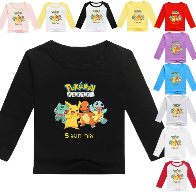 Kawaii Cartoon Pokemon Pikachu Long Sleeve T Shirt Kids Costume Boys Girls Baby Cotton Clothing Children Tee Tops Squirtle