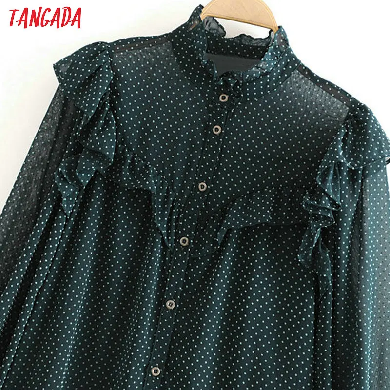 Tangada женские рубашки с оборками в горошек с длинным рукавом и оборками, элегантные офисные женские блузки, топы 3H328