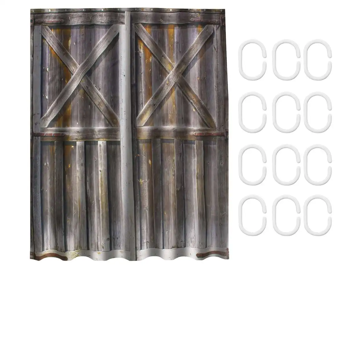 Shower Curtains Модная занавеска для душа, коврик для ванной комнаты 180 см, деревенский стиль, деревянная дверь сарая, защита от плесени, водонепроницаемая занавеска для душа с 12 крючками - Цвет: Shower Curtains
