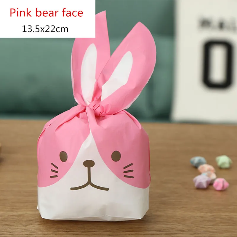 Pink bear face 50 шт./лот 13x22 см милый кролик ухо пластиковый мешок печенья сумки подарочные пакеты для конфет Печенье закуски выпечка посылка день рождения декор 66 - Цвет: Pink bear face