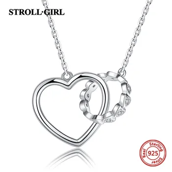

StrollGirl New 925 sterling silver Luxury Clear CZ double Heart shape chain necklace for Women Valentine's Day Jewelry gifts