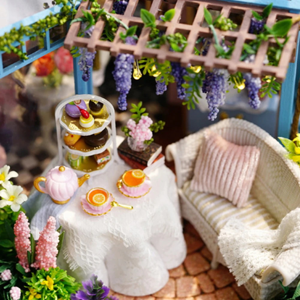 DIY Деревянный 3D миниатюрный светодиодный Чайный домик кукольный домик Сборная модель аксессуары для игрушечной куклы детский день рождения superised рождественские подарки