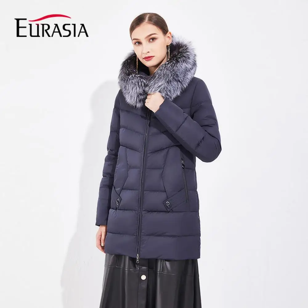 EURASIA/Новинка года; дизайнерская Брендовая женская зимняя куртка с натуральным меховым капюшоном; толстые парки; теплое пальто; женская одежда; розовый цвет; YD1883
