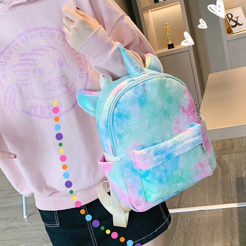 Tie Dye Unicorn рюкзак для девочек-подростков школьная сумка блестящая сумка на плечо