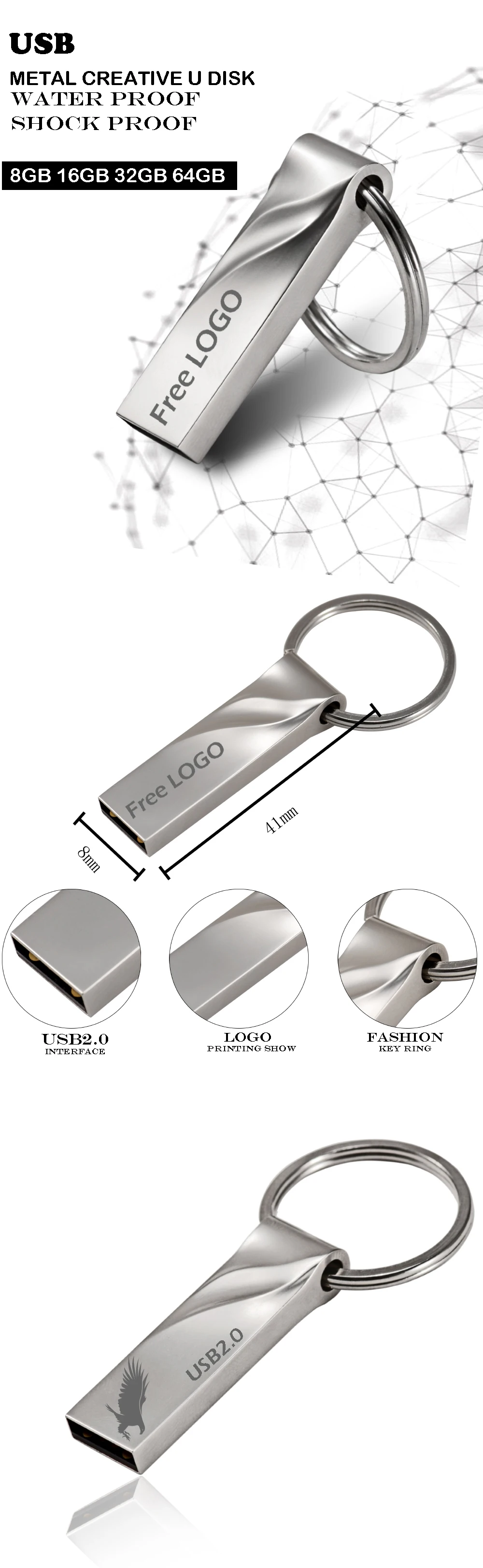 JASTER, флеш-диск USB 2,0, u-диск, ключ, карта памяти, 128 ГБ, флешка, 64 ГБ, 16 ГБ, 8 ГБ, 4 Гб, 32 ГБ, USB флешка, мини, индивидуальный логотип