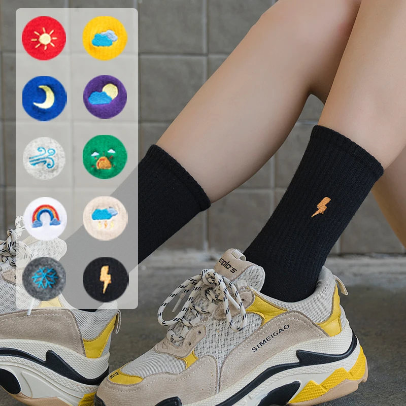 

Unisex Rainbow Color Men Socks 100 Cotton Harajuku Weather Forecast Socks Men Standard Length 1 Pair