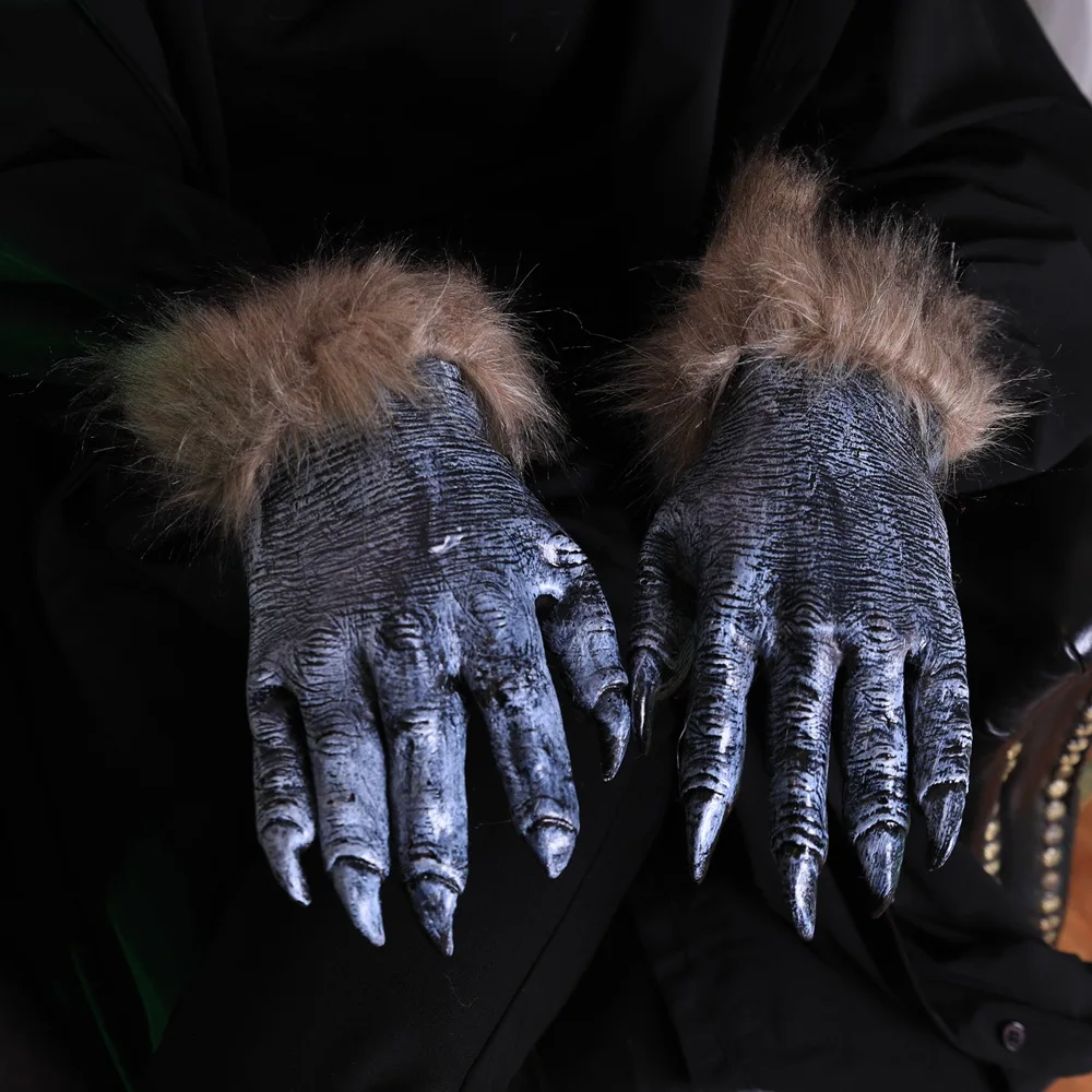 

Halloween Werewolf Gloves Ghost Festival Horror Wolf Claw Set Long-haired Beast Gloves Simulation Wolf Claw Black Gloves