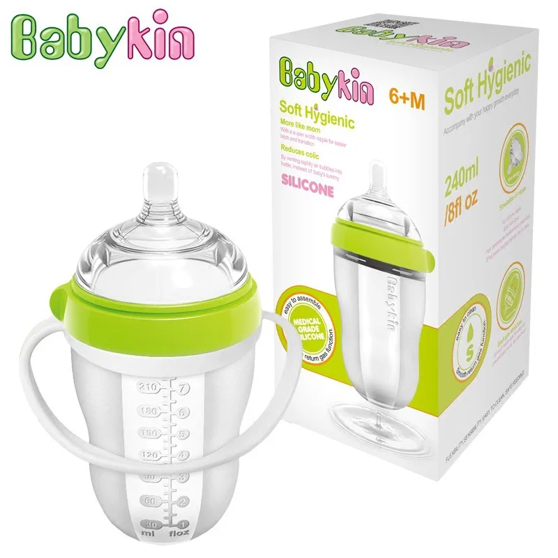 

Babykin All Silicone Nursing Bottle Ultra-Wide Aperture Fully Silica Gel BABY'S Feeding Bottle 240ml Hong Kong Brand