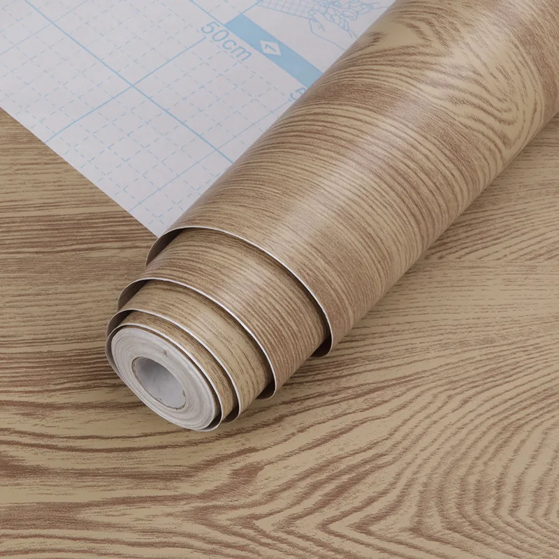 

PVC Self-Adhesive Wall Sticker Wood Grain Removable Wallpaper Refurbishment Contact Paper for Door Cabinet Desktop Living Room