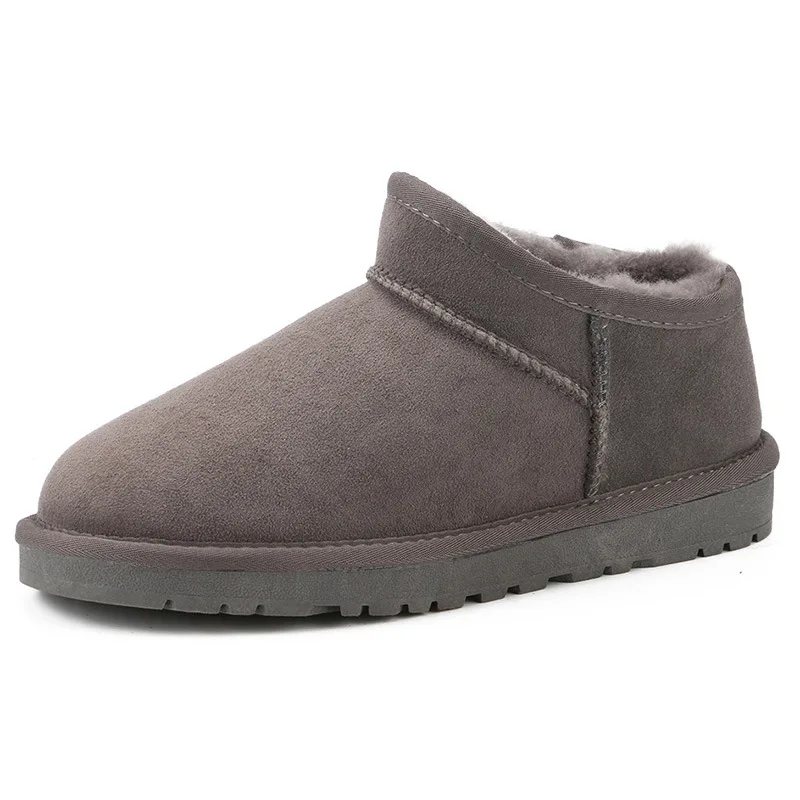 Модные дизайнерские женские зимние ботинки; теплые зимние ботинки из натуральной овечьей кожи; натуральный мех; женские ботильоны; нескользящая обувь - Цвет: Grey