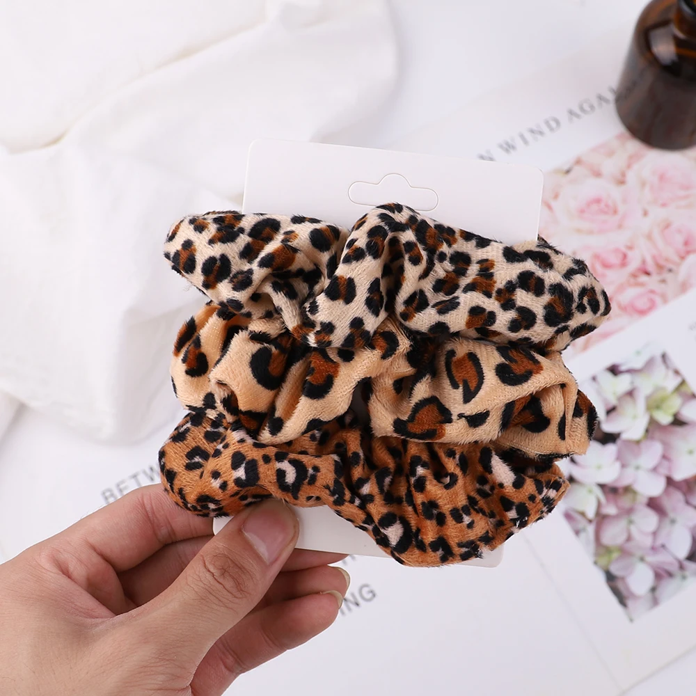 3PCS/Set Women Winter Velvet/Silk Leopard Scrunchie Elastic Hair Bands Hair Ties Ropes Ponytail Holder Headband Hair Accessories bridal hair clip