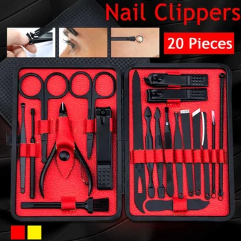 

20PCS/Set Stainless Steel Nail Clipper Grooming Kit Manicure Pedicure Suit Tools With Leather Case Nail Tools Set