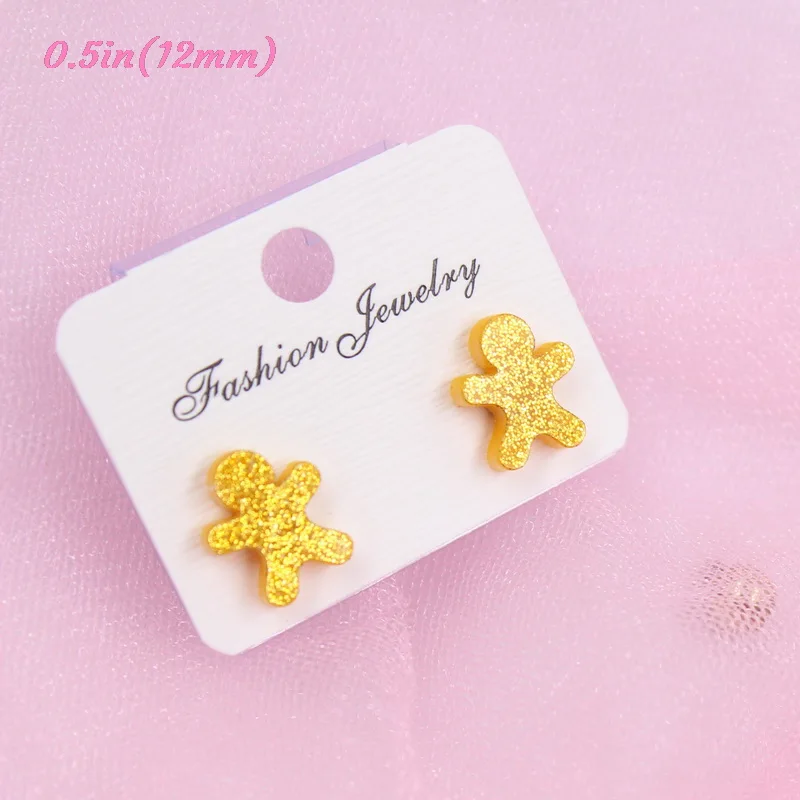 gold glitter-12mm 12 мм блестящие акриловые серьги-гвоздики Имбирная звезда олень индейка снежинки Рождественские серьги-гвоздики серьги без аллергии-ST-1 - Окраска металла: gold glitter-12mm