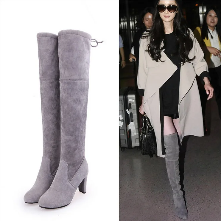 

2017 Autumn And Winter New Style Boots Europe And America over-the-Knee Boots round-Toe Dull Polish Chunky-Heel High Heels Boots