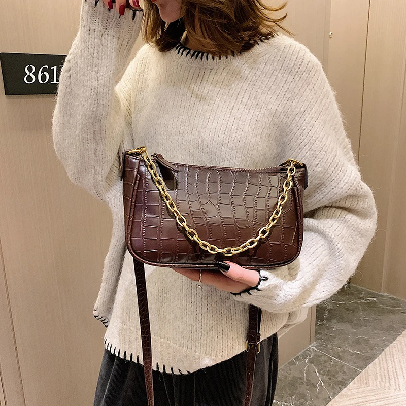 

Vintage Fashion Female Chain Small Tote bag New Quality Leather Designer Handbag Crocodile pattern Women Shoulder Messenger Bags