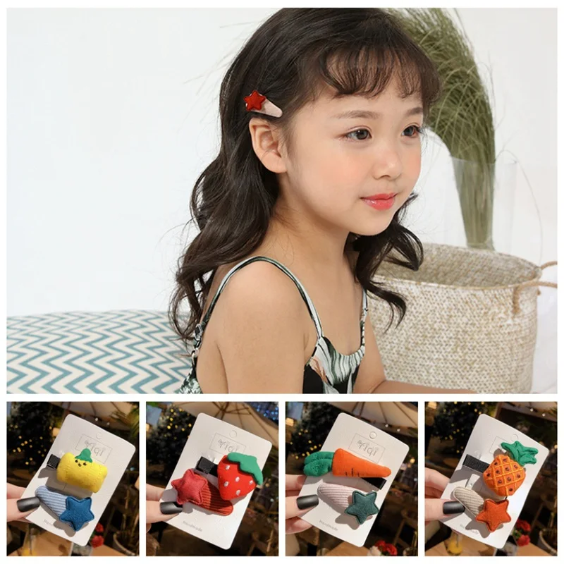 Girls Hair Pin BB Princess Tiara Baby Card Clip Fruit Stars Strawberry Carrot Pineapple Pumpkin Series Hairpin Hair Accessories