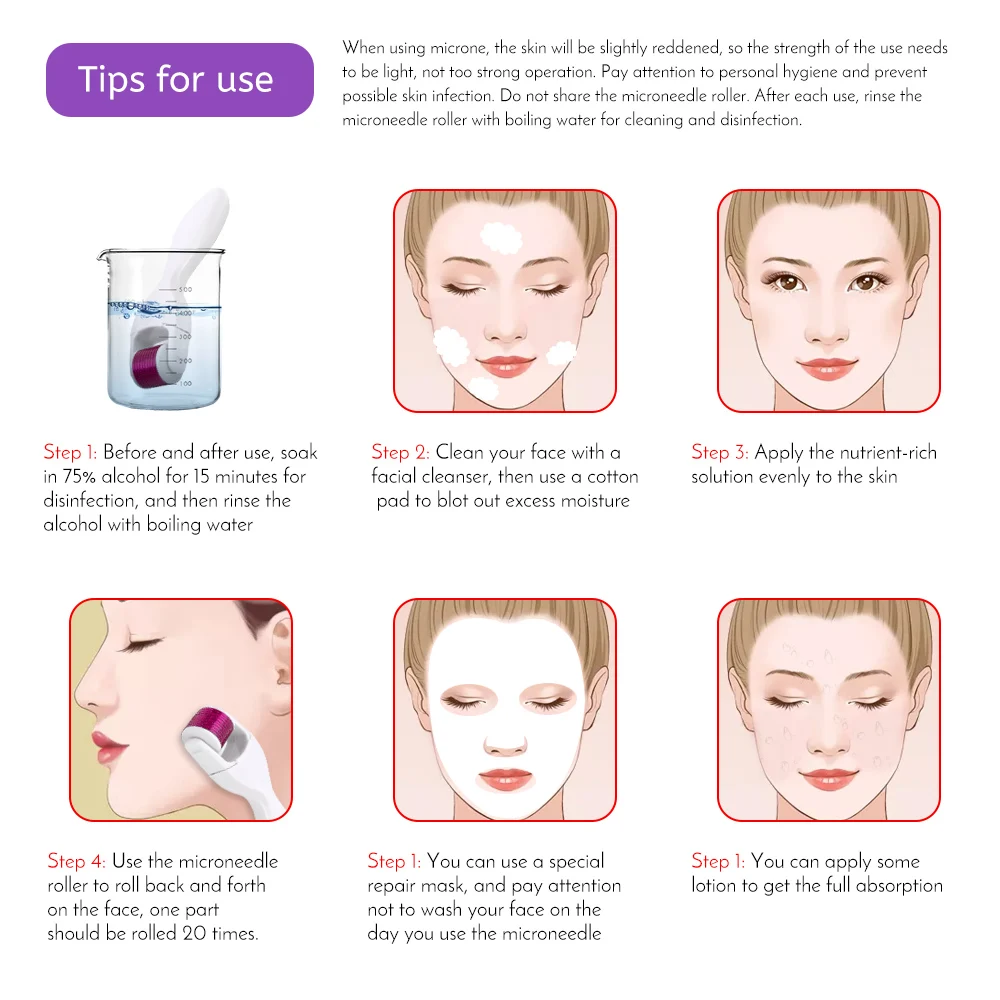 1200 Needles Micro-needle Derma Roller Pure Microneedling 0.25mm Needles Length Titanium Dermoroller Microniddle Roller for Face