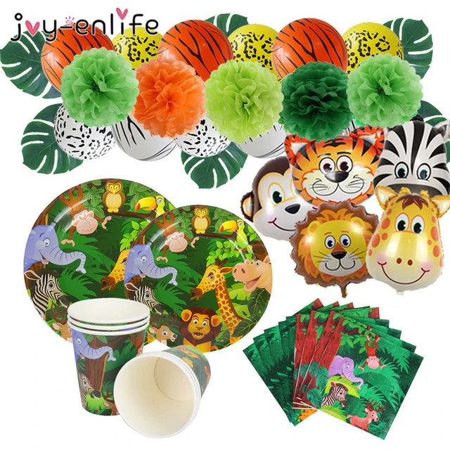 Vaisselle Avec Animaux En Bois, Décoration De Fête D'anniversaire Pour  Enfants, Thème Jungle, Safari, Forêt Verte - Party & Vacances Diy  Décorations - AliExpress