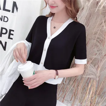 

2019 Top Cotton Blusas De Inverno Feminina Sweater Women 9257 To Film A New Short Sleeved Little Sweet Wind Set 70-1/2 Row 3