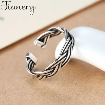 

JIANERY Vintage Handmade 925 Sterling Silver Twist Rings For Women Men Adjustable Size Thai Silver Rings Personality
