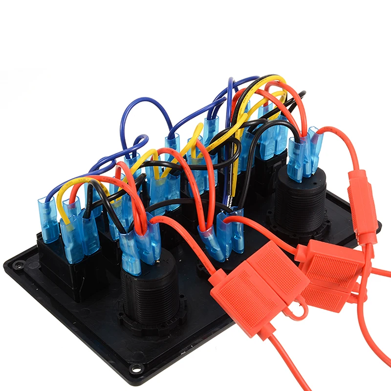 6 Gang Red LED Car Switch Panel 12V 24V Circuit Breakers Overload Protect Boat Rocker Switch Control Panel Set