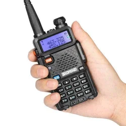 Baofeng – Radio bidirectionnelle LCD UV 5R, double bande UHF VHF, avec écouteur et étui souple 