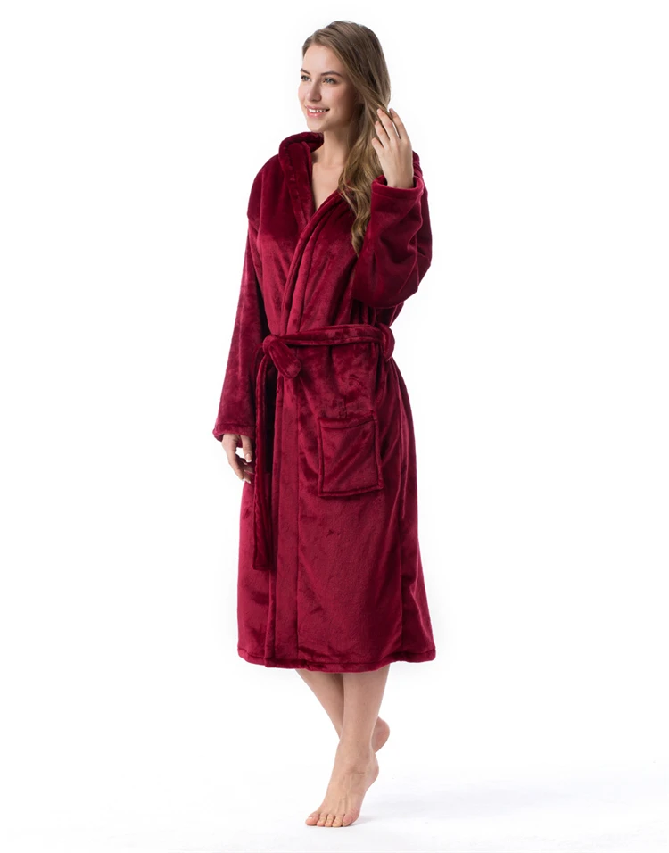 2020 Winter Kimono Robe Plush Fleece Bath Robes For Women Soft Warm Long Sleeve Hooded Nightgown Loungewear Sleepwear