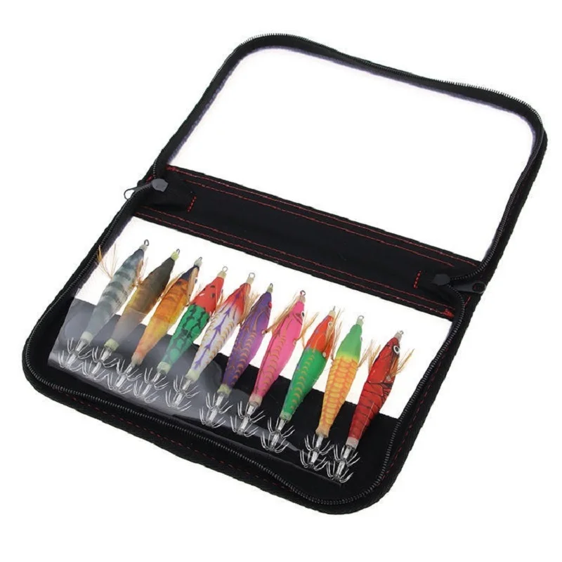 

10Pcs Luminous Squid Jig Sea Fishing Squid Lure Set Octopus 10CM 9.4G Shrimp Cuttlefish Squid Hook Rig For Sea Fishing with Bag