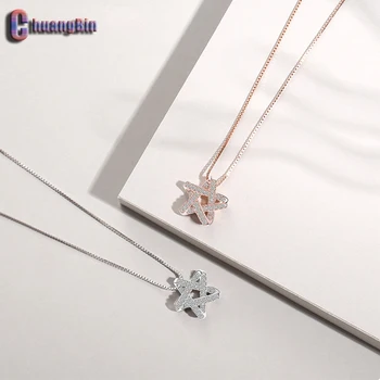 

100% genuine S925 sterling silver five-pointed star necklace female jewelry hollow fashion zircon clavicle chain silverware