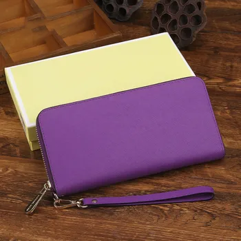 

Women's Fashion Multicolor Leather Long Zip Clutch Wallet Large Capacity Long Card Holder Organizer Purse with Wristband